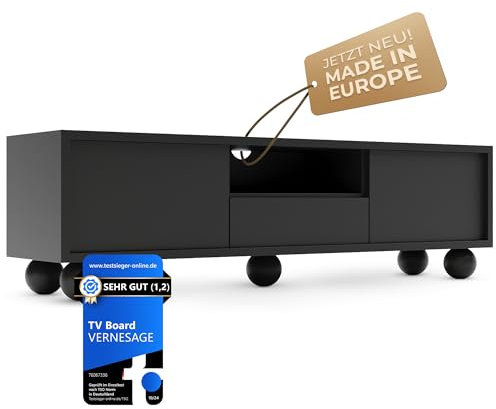 VERNESAGE TV Board – Fernseher-Lowboard [mit Buchenholz-Füßen] & Schrank mit Kabelmanagement - Sideboard für Wohnzimmer | TV-Tisch, Kommode, Fernseh-Regal | Modern Living Room Cabinet