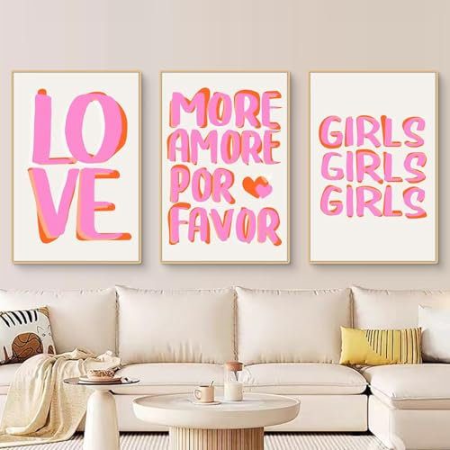 Ueiwffzo 3er Rosa Poster Set, Ästhetische Rosa Inspirierende Zitate Leinwand Bilder, Bilder Kinderzimmer, Rosa Wandbilder Schlafsaal Teen Mädchen Zimmer Deko (B,30x40cm)