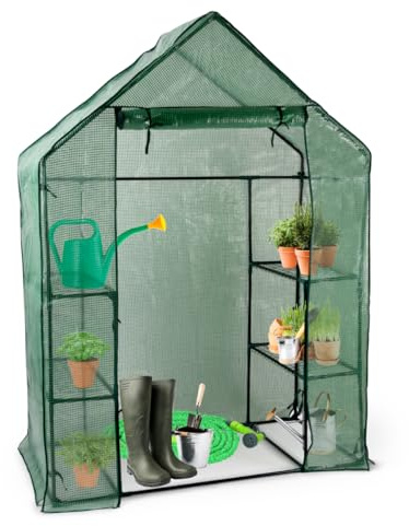 Kinzo Serre de Jardin 143 x 73 x 195 cm - Mini Serre avec 6 Étagères - Abri de Jardin en Kit - Serre de Terrasse pour Potager et Fleurs - Transparent et Vert