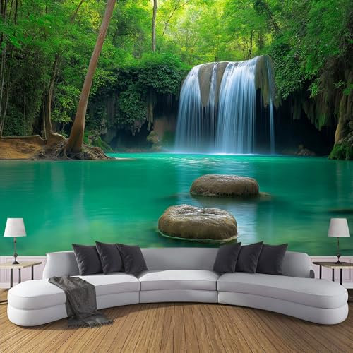 MIATCENRT Papier Peint Panoramique 308X220Cm (L×H), Forêt Cascade Papier Peint Tissu De Soie, 3D Effet Décoration Murale Poster, Nature Tableaux Muraux Photo Trompe L'Oeil Ornament