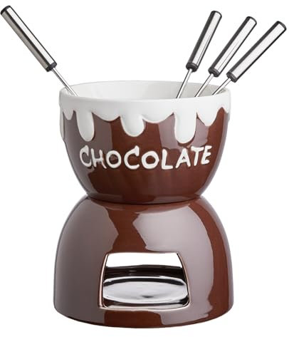 BUTLERS (12 Stück) Schokoladenfondue Keramik 480ml mit 4 Edelstahl Gabeln -CHOCOLATE LOVE- Schoko Fondue Teelicht Schokoladenschmelzer | Schmelztopf für Obst, Kekse, Weihnachtsplätzchen
