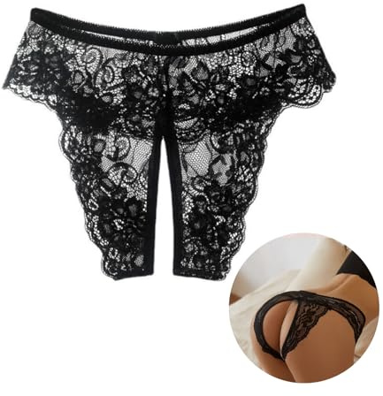 String Tanga Sexy Höschen Damen Ouvert Slip Spitze Unterwäsche Transparente Unterhose Erotische Brazilian Hipster Große Größen Reizwäsche mit Offenem Schritt Low Rise Floral Thong Schwarz Rot