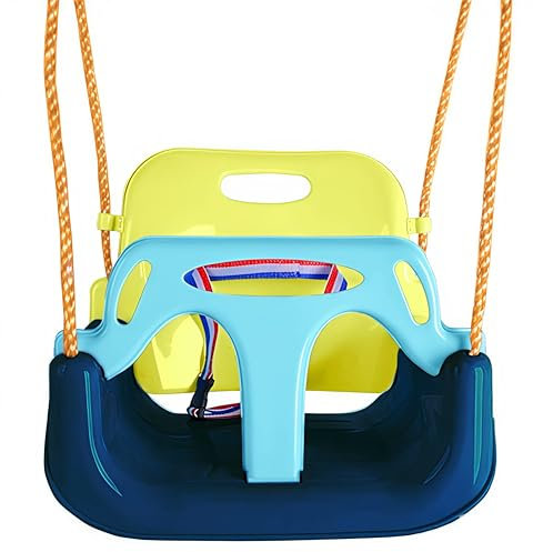 KRUMAD Kinderschaukel Indoor & Outdoor, 3-in-1 Baby Schaukel, Verstellbare Seile 110-210 cm, Belastbar bis 35 kg, Babyschaukel mit Sicherheitsgurt, Kleinkind Schaukel, Blau-, Limetten- & Minttöne