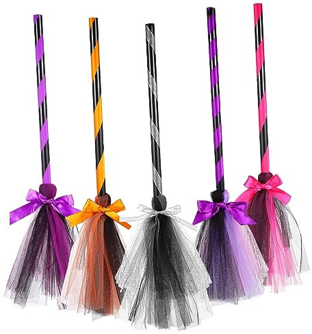 ifundom 5pcs Escoba De Bruja De Halloween Accesorio De Disfraz Decoración De Fiesta Escoba De Plástico