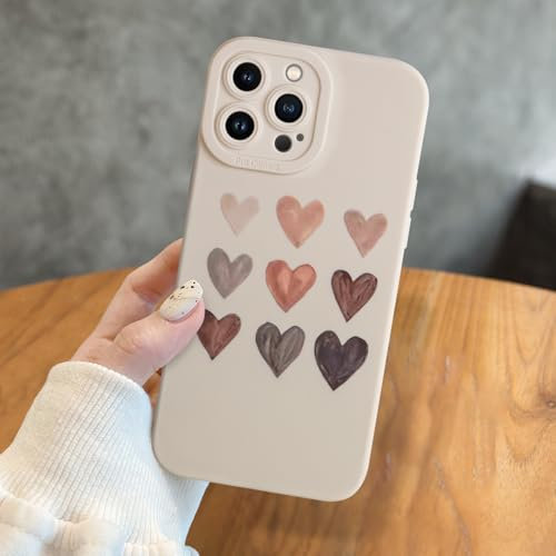 Handyhülle für iPhone 13 Pro Max Weiß mit Niedliche Herz Muster für Frauen Mädchen, Kratzfeste Braune Herz Hülle für iPhone 13 Pro Max