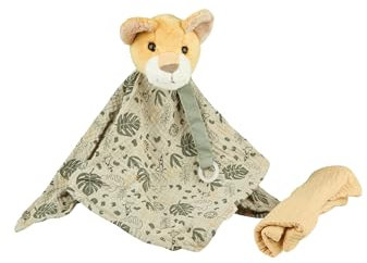 Sterntaler Träumli Ensemble Lion Léo - Doudou en polaire avec attache tétine - Anneau en silicone et fermeture Velcro pour fixer la tétine - Chiffon en mousseline - Cadeau dès la naissance - Gris