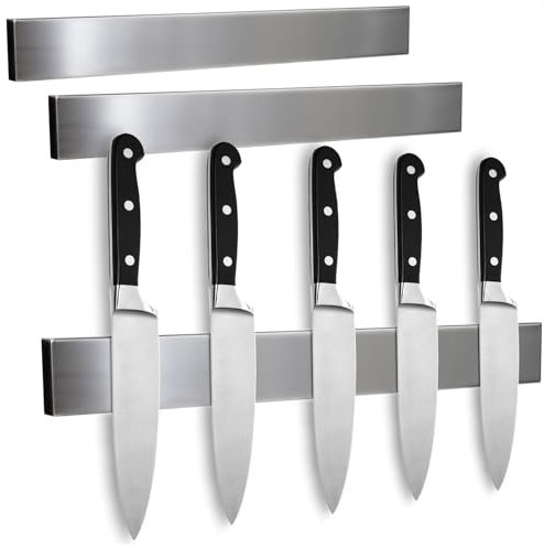 com-four® 3x Messer Magnetleiste aus rostfreiem Edelstahl zur Wandmontage - magnetischer Messerblock - 40 cm Messerleiste für die Küche - vielseitige Magnetschiene - Messerhalter (3x Edelstahl 40cm)