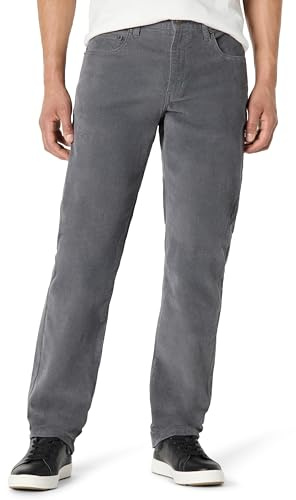 Amazon Essentials Pantalon en Velours Côtelé à 5 Poches, Coupe Droite Homme, Charbon, 35W / 28L