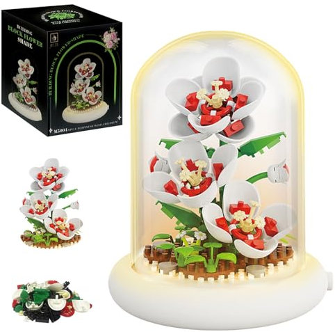 Astrevo Blumen Bausteine Set, Rose Blumenstrauß mit Staubdichte Kuppel Und Sockel, Mikro Blumen Bausteine Geschenke für Mädchen Mama Freundin