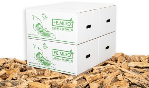 Legna da ardere di olivo in scaglie BIGCHIPS in scatole da 20 kg. Ideali come mantenimento della fiamma o accendi fuoco per camini, stufe, forni, pizzerie e e barbecue. da 20 a 320 kg (80 Kg)