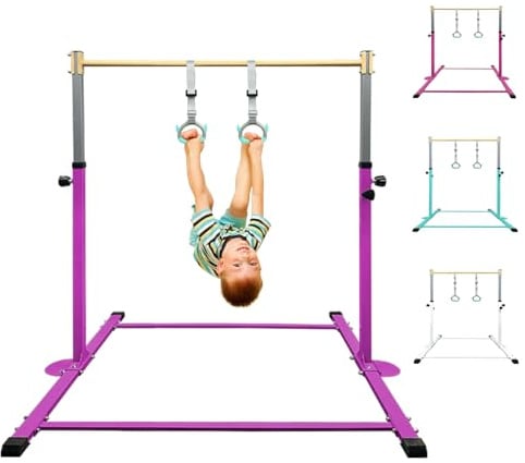 HomeSun Gymnastikstange für Kinder Robuste Kip Bar mit Ringen horizontale Turnreck für Heimtraining Höhenverstellbar 90-150cm Trainingsgerät bis 100 kg