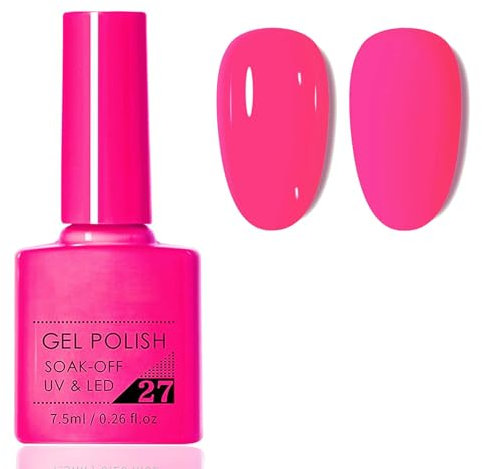 Neon Pink Gel Nail Polish - Hot Pink Nail Varnish - Summer Color Bright Pin/k Quick Dry Gel Polish - UV/LED Lamp Needed Long Lasting Colorful Home DIY Nail Art Gifts for Women
