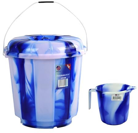 Fire Up Up Bucket Mug Set Bathroom Toilet Kitchen Use 13L Bucket with Lid & 1.5L Water Jug with Handle (Blue)