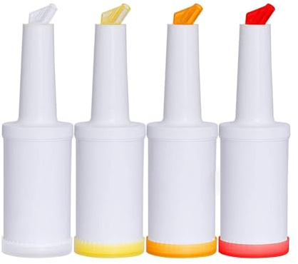 Rersduyt 4 Pcs Bar Juice Pourer Store 34 Oz Plastic Juice Dispensers Drink Bartender Bottle Bottles Bartending for Bar Home Party Kitchen Supplies