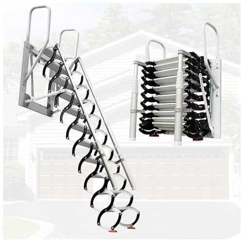 13 Stufen Dachbodentreppe, Extra-Breite Einziehbare Dachboden Klappleiter, Stahl Wandmontierte Versenkbare Treppe mit 2 Handläufen, tragend für 350 kg Abstellräume, Keller und Garagen (13 Stufen)