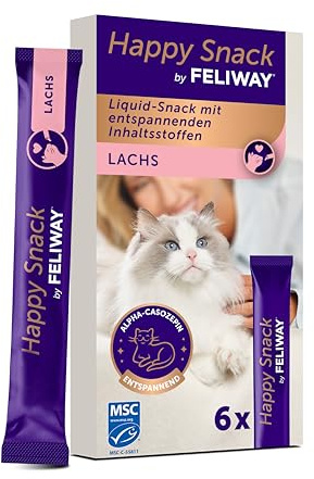 Happy Snack by FELIWAY Salmon - Delicious Calming Creamy Cat Treats, 6 snack sticks - Helps cats feel calmer and promotes bonding