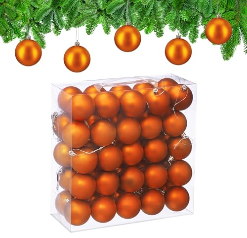 Relaxdays Christmas Baubles, Set of 50, Tree Ornaments, Holiday Decorations, Plastic, Shatterproof, 6 cm, Matte, Orange