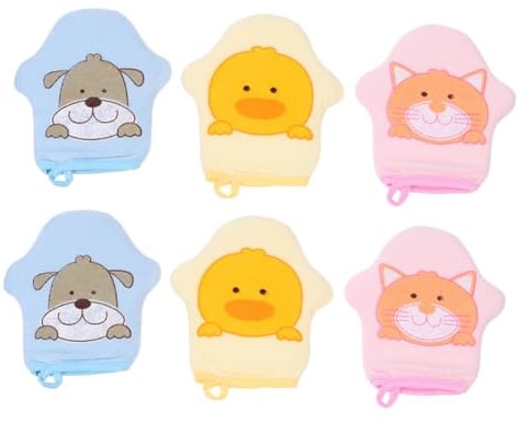 6 Stück-pack Cartoon Badehandschuhe für Kinder und Babys | Weiche Schwamm Baumwolle, Handliche Handschuhform, Fördert Reichhaltigen Schaum