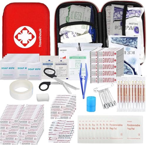 TravelHawk Erste Hilfe Set - Verbandskasten Auto, Notfallpaket für Unterwegs, Wandern, Camping, Fahrrad, Erste Hilfe Tasche Klein, KFZ Verbandskasten, First Aid Kit - 275 Teilig