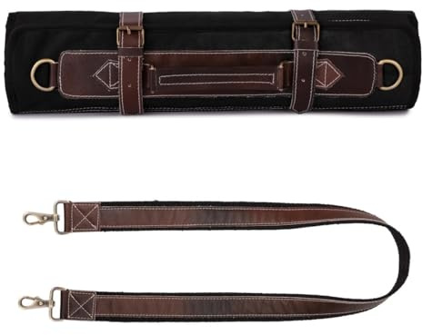 Leathershire Knife Roll with Elastic Handmade Full Grain Leather 10-Pocket – Large Chef Tool Roll, Leather Storage Bag, Chef Case & Gift (Black)