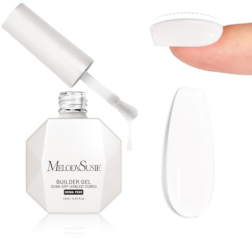 MelodySusie Hema Free Milky White Builder Nail Gel for Nails Thickening, 0.5 Fl Oz, Soak Off UV Extension Gel, Nail Art Design Salon DIY Manicure at Home for Women H1021