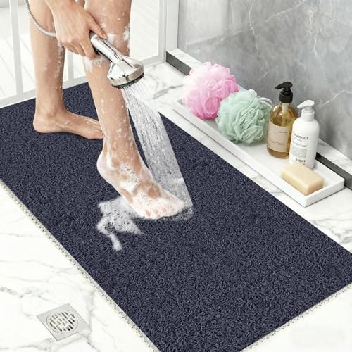 Tapis de Douche Antidérapant en PVC Loofah 40x80 cm Tapis de Bain Antidérapant avec Drain Tapis Douche Anti Moisissure Séchage Rapide Surface Texturée Bleu