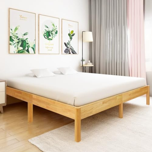 Runheo Massivholzbett Eiche 180x200 cm, Naturbelassenes Kiefernholz, Schlafzimmer Möbel, Robuster Bettrahmen für Erwachsene, Langlebige Konstruktion