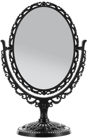 MAGICLULU Miroir de Maquillage Vintage, Double Face Rotation 360° | Miroir de Table Rétro Ovale en Verre Noir avec Socle Stable pour Coiffeuse, Bureau, Soins du Visage et Rasage