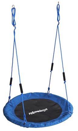 Relaxdays Nestschaukel, runde Hängeschaukel Schaumstoffgriffe, Kinder, verstellbar, Outdoor, Ø: 100 cm, bis 100 kg, blau