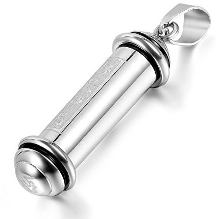 Cupimatch Collier Homme Pendentif Bouddhiste Mantra Prière avec Tube Bouteille Ouvrir en Acier Inoxydable pour Homme et Garçon - Chaîne de 55 cm(Argent)