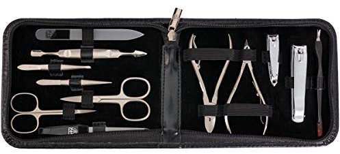 DREI SCHWERTER - 12-tlg. Maniküre-Pediküre-Set 'Firenze' | Hochwertiges Nageletui aus Kunstleder zur Hand- & Fußpflege. Farbe: Schwarz | Inhalt: Nagelschere, Nagelknipser, Pinzette & vieles mehr!