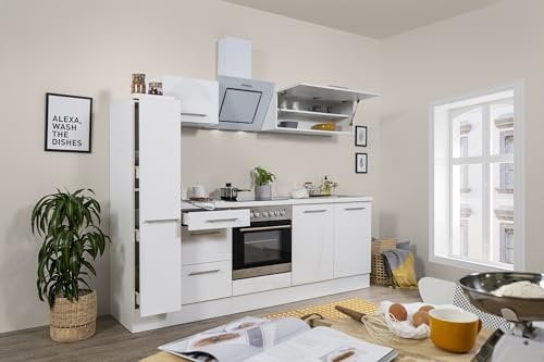 Respekta Amanda Küchenzeile, Holzwerkstoff, Weiß, 240 cm