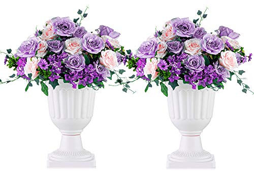 Nuptio 2 Piezas Sembradora de Urnas Clásica, Urna Decorativa de Interior o Exterior de Plástico de 35.5cm Altura, Sembradora de Plástico de Pedestal Alto, Maceta de Estilo Vintage, Blanco