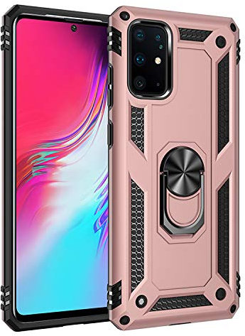 BestST Handyhülle für Samsung Galaxy S20 Plus/Galaxy S20+ + Displayschutz,Hybrid Schutzhülle Militär Standard Stoßfest Hülle 360 Grad Drehbar Ringhalter Handytasche Cover Case,Rosegold