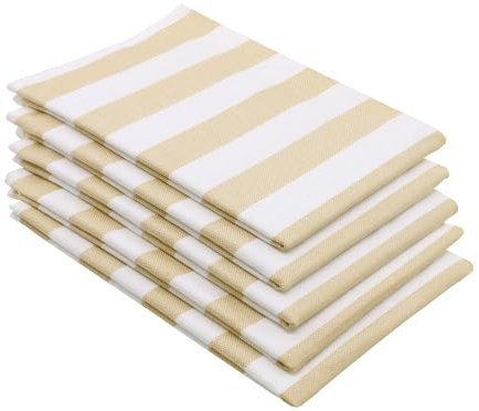 ZOLLNER 5er Set Geschirrtücher Baumwolle in 50x70 cm - saugstark und Moderne Küchentücher in beige weiß gestreift - waschbar bis 60°C - Gastronomiequalität - Oeko Tex® Zertifiziert