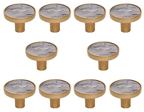 Coqlycot 10 Pack Cabinet Door Knobs 32mm Crack Marble Pattern Round Wardrobe Drawer Handle Hardware with Screw for Kitchen Bathroom Bedroom