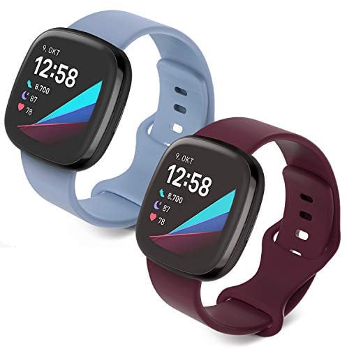 MJRom Kompatibel für Fitbit Versa 3 Armband/Fitbit Sense Armband, Weiches Silikon Ersatz Armband Kompatibel mit Fitbit Versa 3/Sense Armband, Damen Herren (Klein, Weinrot+Lilac)