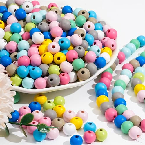 HERZWILD bunte holzperlen zum auffädeln 500stk holzperle farbig bastelnperlen f. DIY schmuck Herstellung (A)