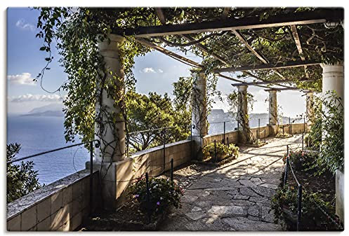 ARTLAND Wanddeko Leinwand Bilder Wandbild 60x40 cm Ausblick Meer Strand Küste Garten Villa Capri Italien U2IS
