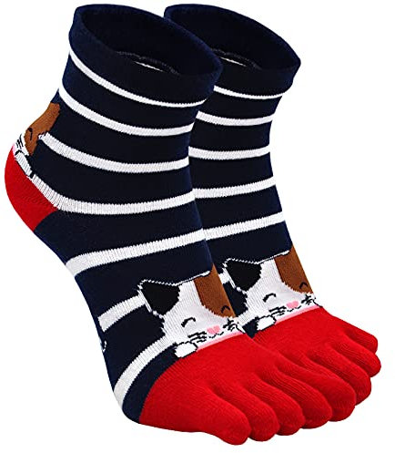 ZFSOCK Chaussettes 5 Doigts Femme Coton Chaussettes Orteils Séparés Running Sport Femme multicolor Fantaisie Drole Motif à Animaux Chat Chien Taille 36-41, Chaton-1 paires