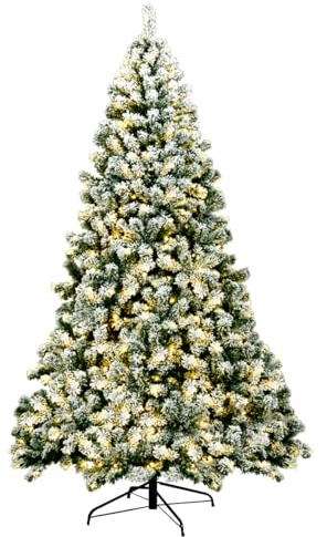 GOPLUS Künstlicher Weihnachtsbaum mit Schnee, Tannenbaum künstlich mit Beleuchtung, Christbaum mit PVC Nadeln, Christmas Tree für Terrasse, Einkaufszentrum (Schnee mit Beleuchtung, 225cm)