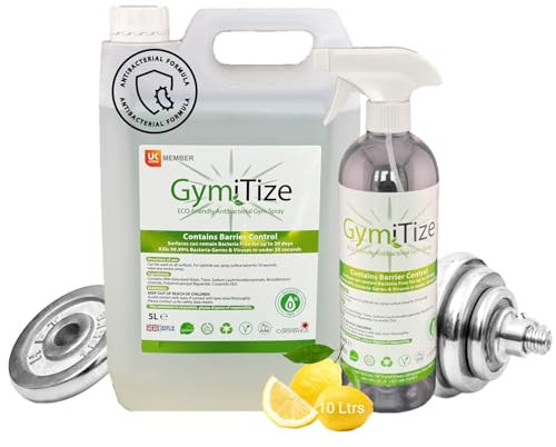 GymiTize Eco Friendly Gym Equipment, 5 ltr Tub Plus Our Sanitiser Trigger Spray Bottle, With Advanced Barrier Technology, (1 x 5 litres, 1 x Spray Bottle)