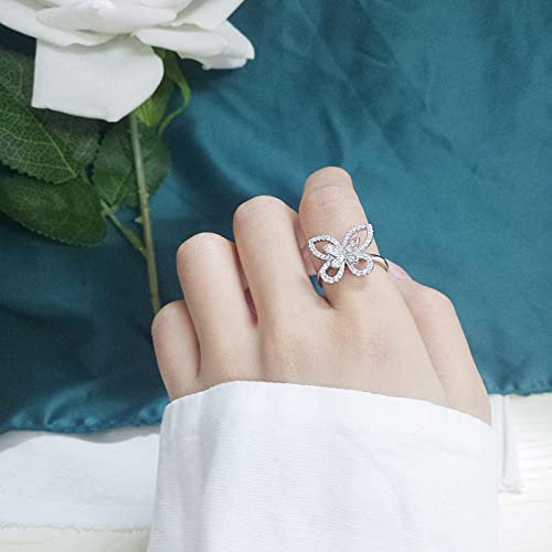 YANQSHM Silber Ringe 925 Frauen,Vintage Verstellbare Ringe Eleganter Hohler Zirkonia Schmetterling S925 Silber Offene Ringe Knöchel Fingerringe Stapelbar Weihnachtsschmuck Geschenk Eheringe Für Da