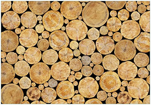 Wallario Vliestapete Fototapete Holzstapel rund - Wandtapete Größe: 200 x 140 cm