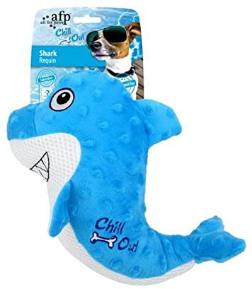 All For Paws Chill Out Shark Summer Dog Cooling Toy | Soak in Cold Water, Ideal for Hot Summer Days, Made with Durable, Water Retaining Fabric, Interactive Plush Toy