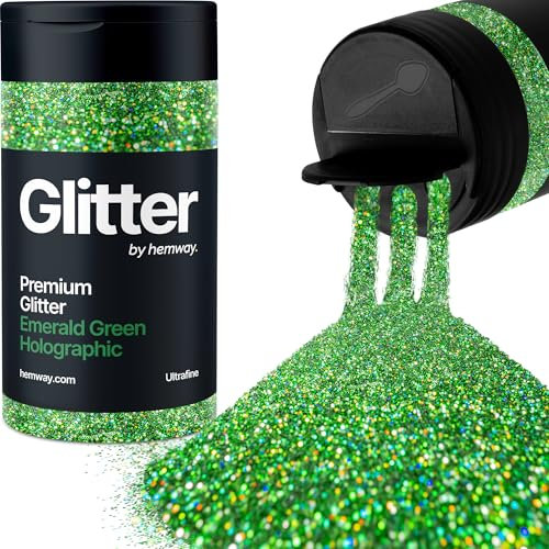 Hemway Premium Glitter Shaker - Emerald Green Holographic | 130g Ultrafine Metallic Flake Sequins for Resin & Epoxy Crafts | Craft Supplies for Tumblers, Festival, Hair, Face, Body, Eye & Nail Art