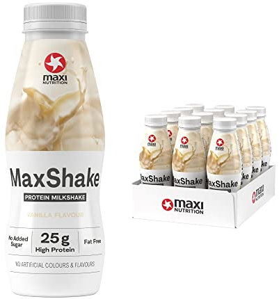 MaxiNutrition MaxShake Protein Milkshake Vanilla, 12 x 330 ml, Creamy Protein Shake for Travel, 25 g Protein, Low Fat and Low Carb, Lactose-Free, No Artificial Flavours