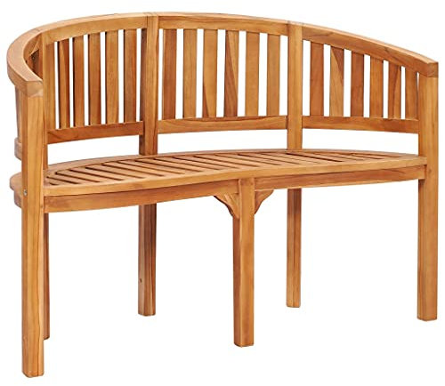 KIPPOT Gartenbank Parkbank Gartenmöbel Stahlrahmen, Bananenbank 120 cm Massivholz Teak witterungsbeständig Robust für Terrasse Balkon Braun
