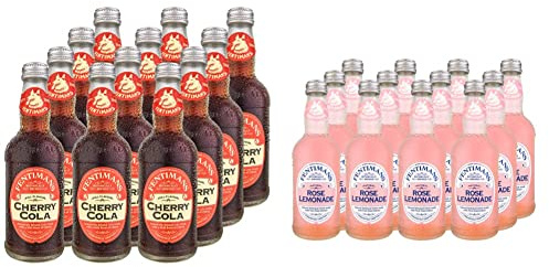 Fentimans Cherry Cola 275ml (Pack of 12) & Rose Lemonade, 12 x 275 ml Bottles