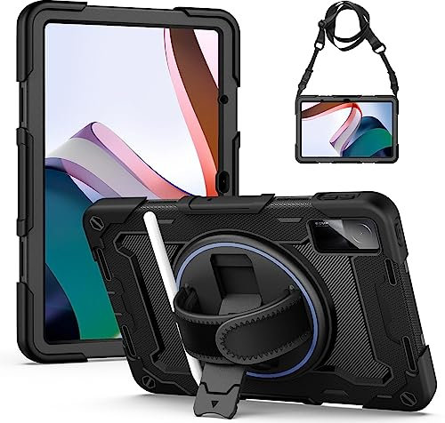 Gerutek Coque Antichoc Xiaomi Redmi Pad (10.61 Pouces) 2022, Étui Armure Robuste avec Support Rotatif, Dragonne et Bandoulière Réglable, Porte-Stylet, Protection Housse pour Xiaomi Redmi 10,61, Noir